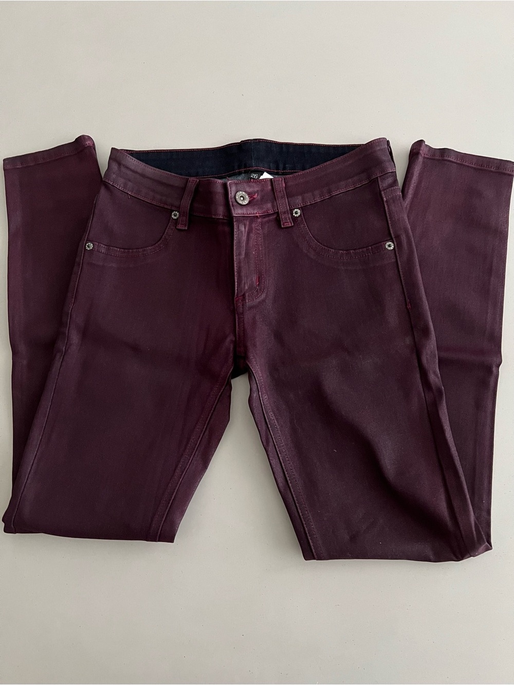 LF Burgundy Wax Skinny Jeans size 26 NWT
